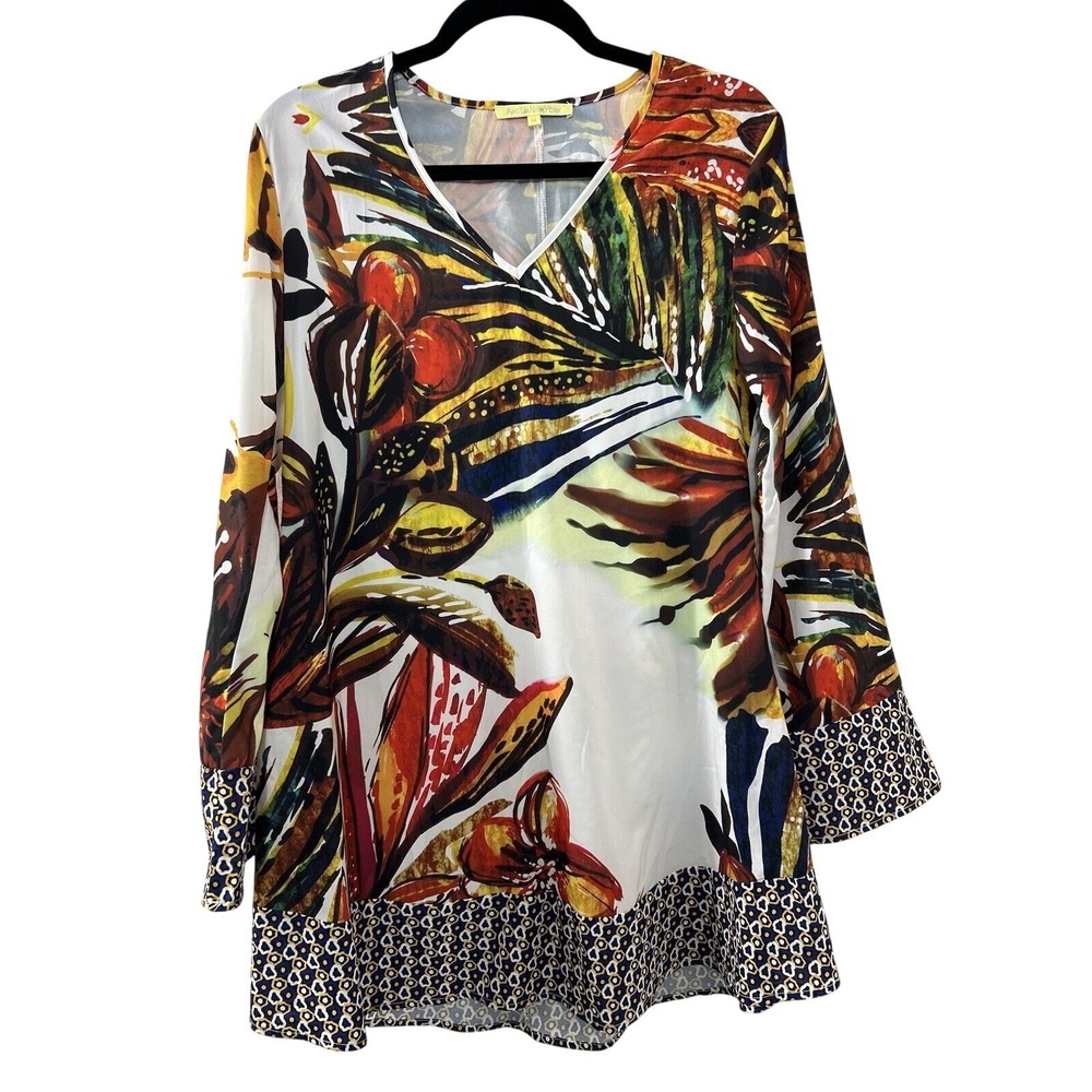 Amelia New York Tropical‎ Floral Tunic M Multicolor V-Neck Boho Resort Coastal